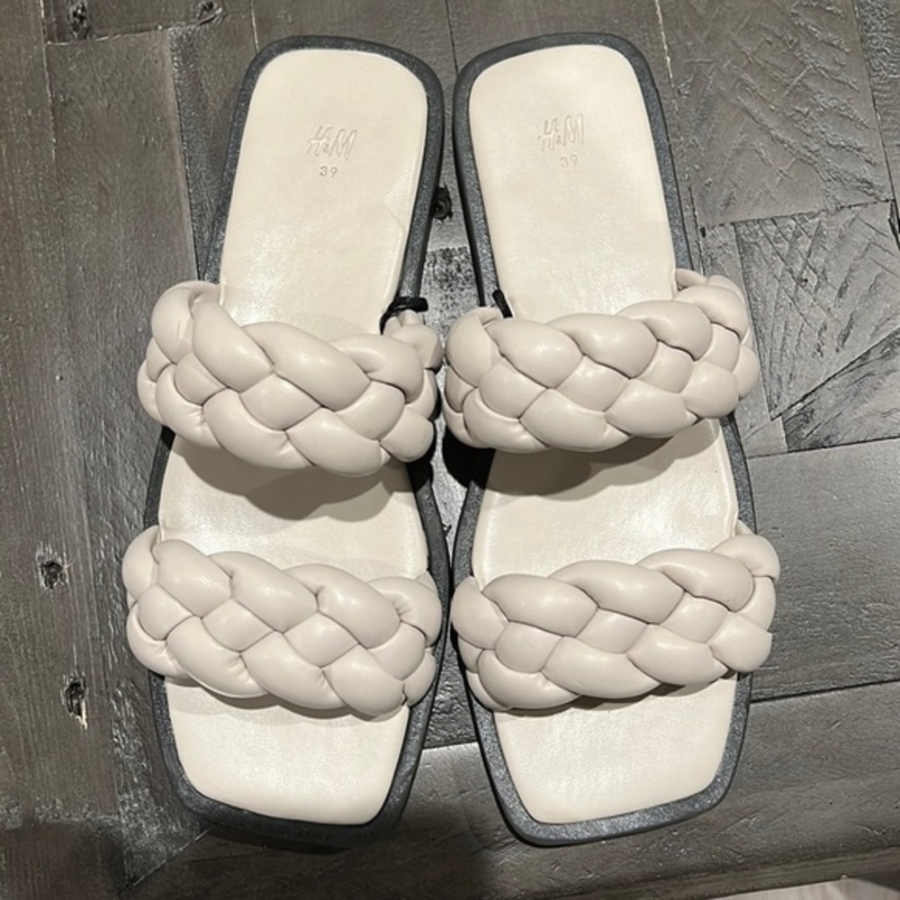 Beige Braided Double Strap Sandals